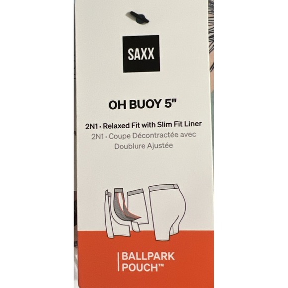 New SAXX Oh Buoy 2N1 Volley 5" Shorts Mens Swim Drop Temp Liner Tropical Birds - Picture 6 of 10